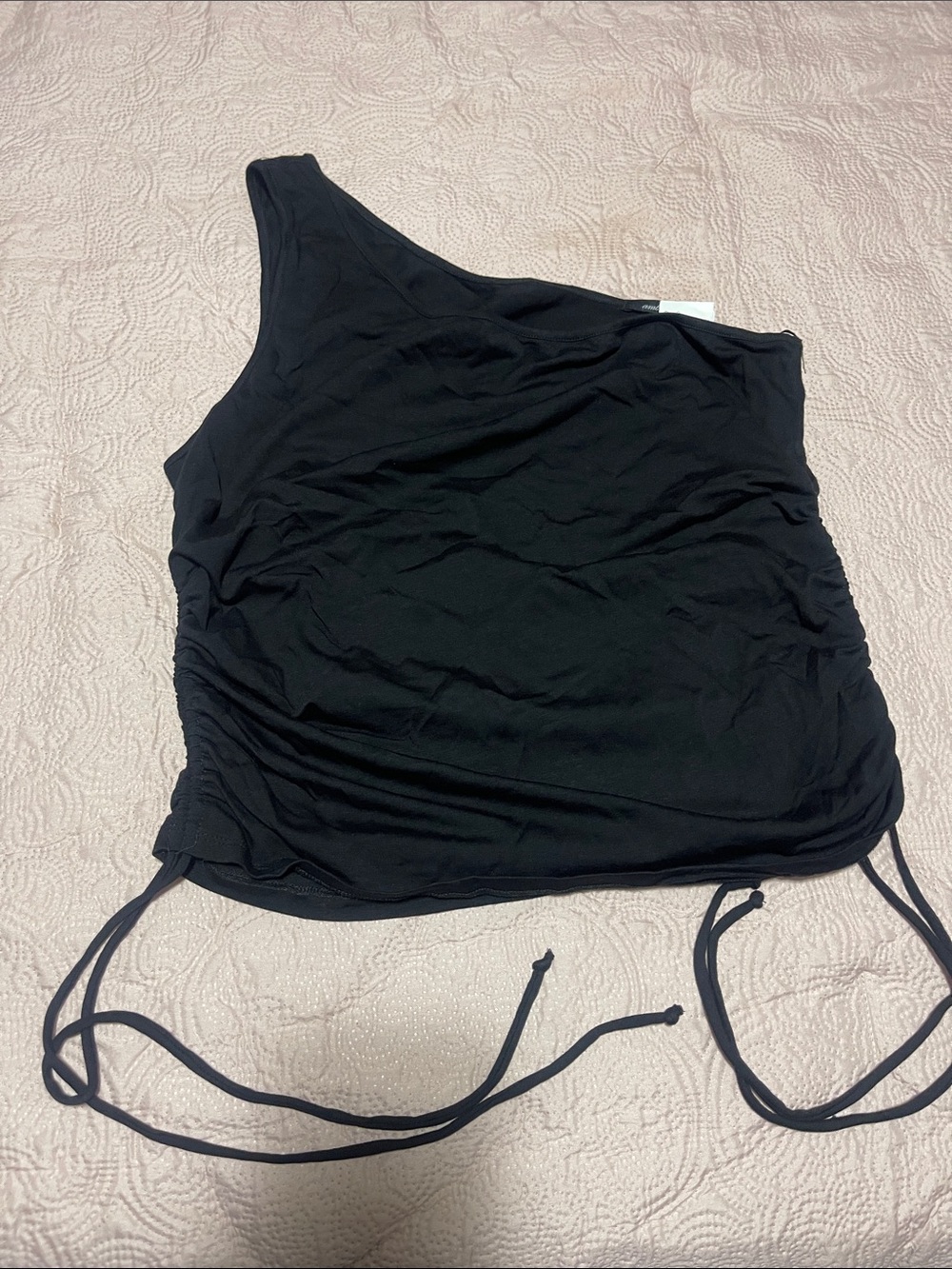 Ambiance One-Shoulder Black Ruched Tank Top